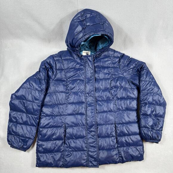 Old Navy Plus 1X Puffer Jacket Hooded Quilted Blue Nylon Warm Winter Coat Womans - Picture 1 of 13